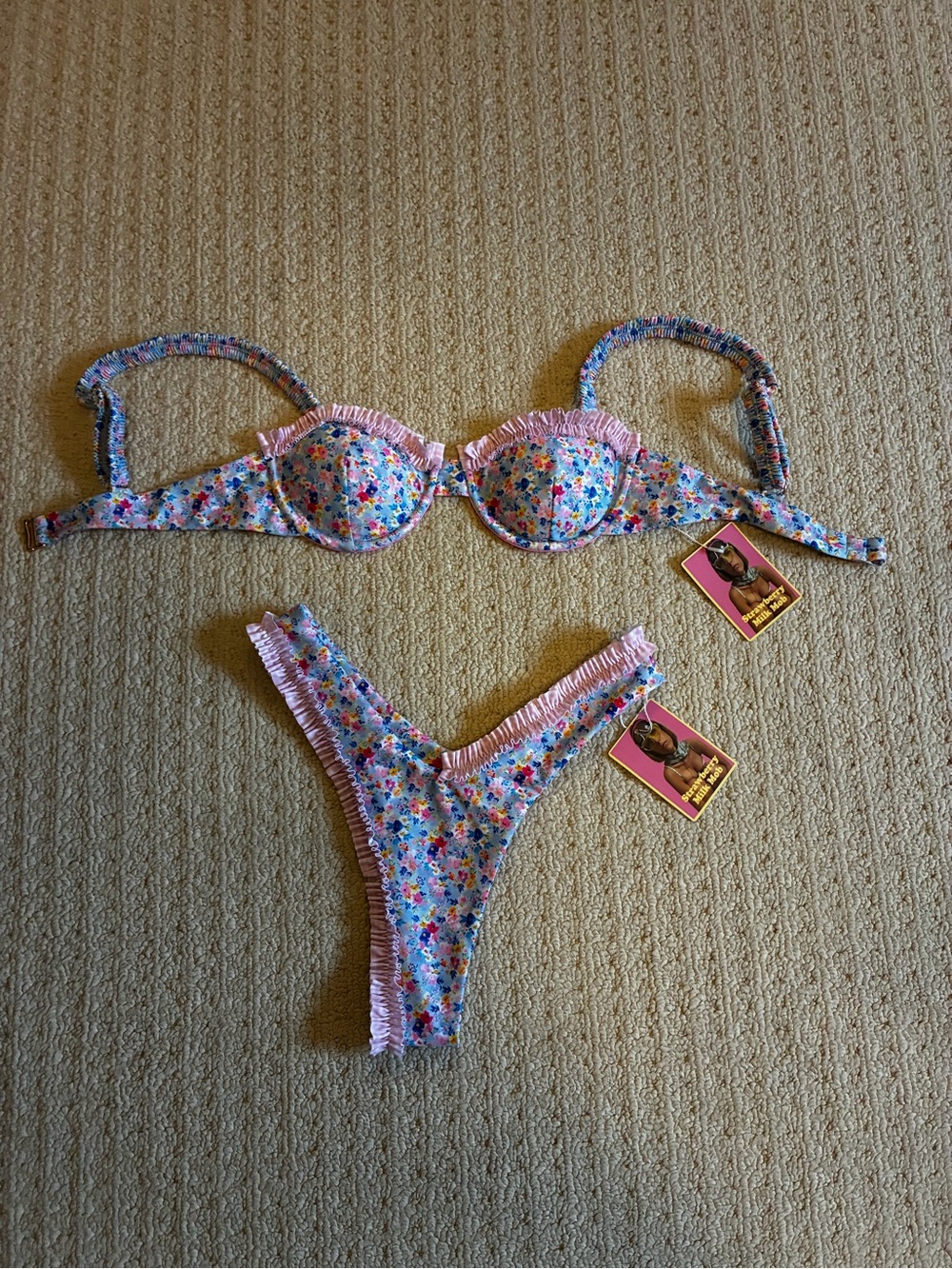 Strawberry Milk Mob Floral Ruffle Two-Piece Swim Set